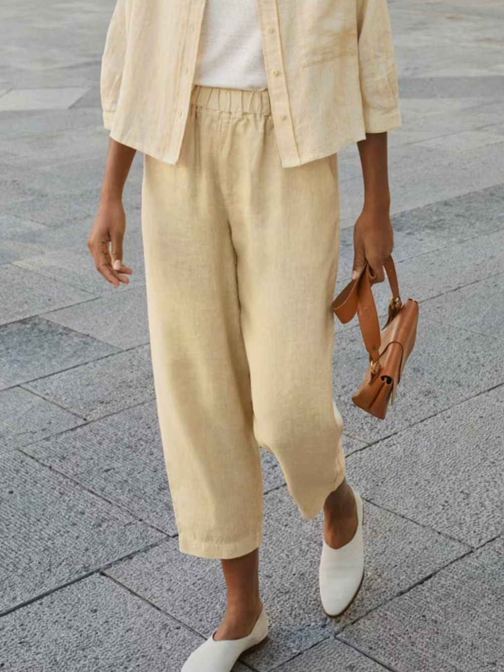 NWT POERTY 100% LINEN PANTS BUTTER YELLOW | WOMENS SIZE 16
